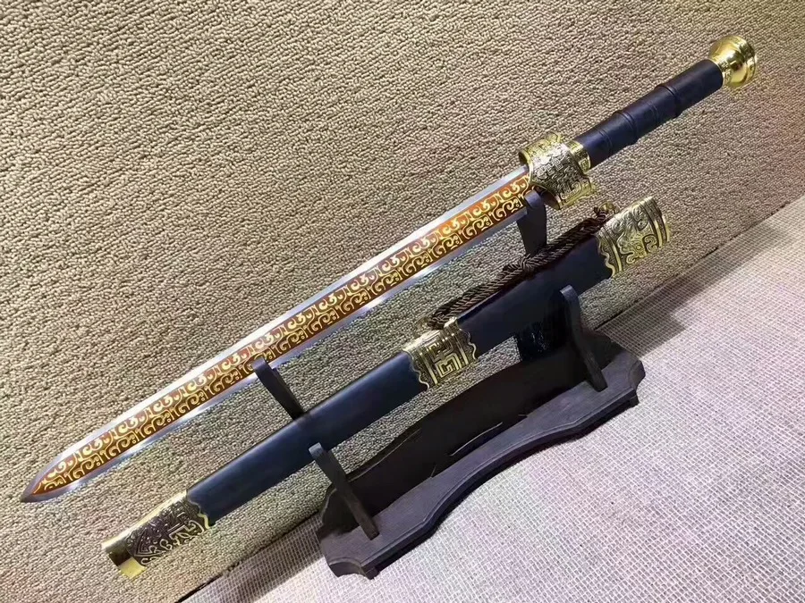 Китайский Меч WUSHU Han Jian красная позолота 1095 дюйма высокое искусственное черное