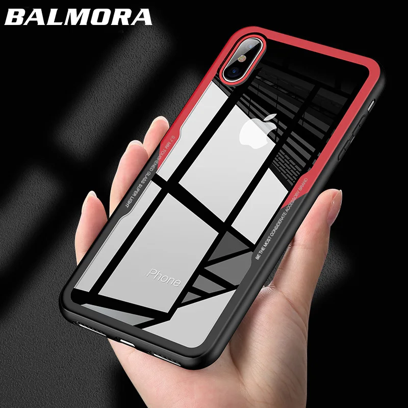 BALMORA Armor Phone Case For iPhone5 5S 6 6s 7 8 plus X 10 Transparent Acrylic PC Back Soft TPU Edge Cover Clear Cases Protector | Мобильные
