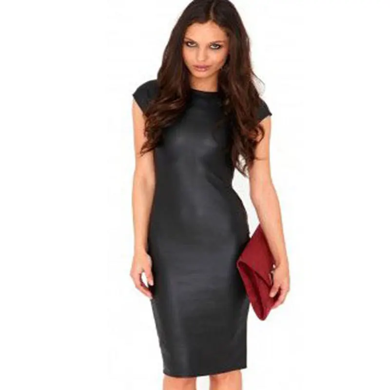Женское платье карандаш из ПУ кожи с коротким рукавом|Женские платья| |