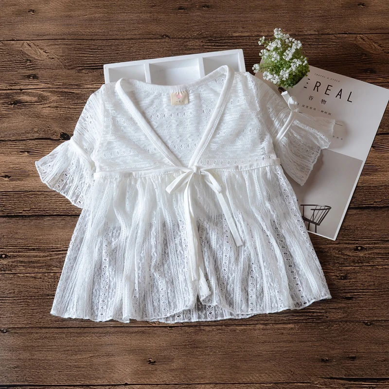 Белая пляжная Блузка для девочек верхняя одежда летний кардиган куртка Крутое