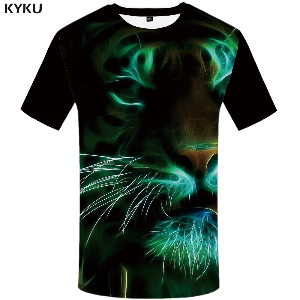 

KYKU Brand Tiger T shirt Fluorescence Plus Size Animal Clothes Clothing Tshirt shirts Men Funny Big High Quality Japanese