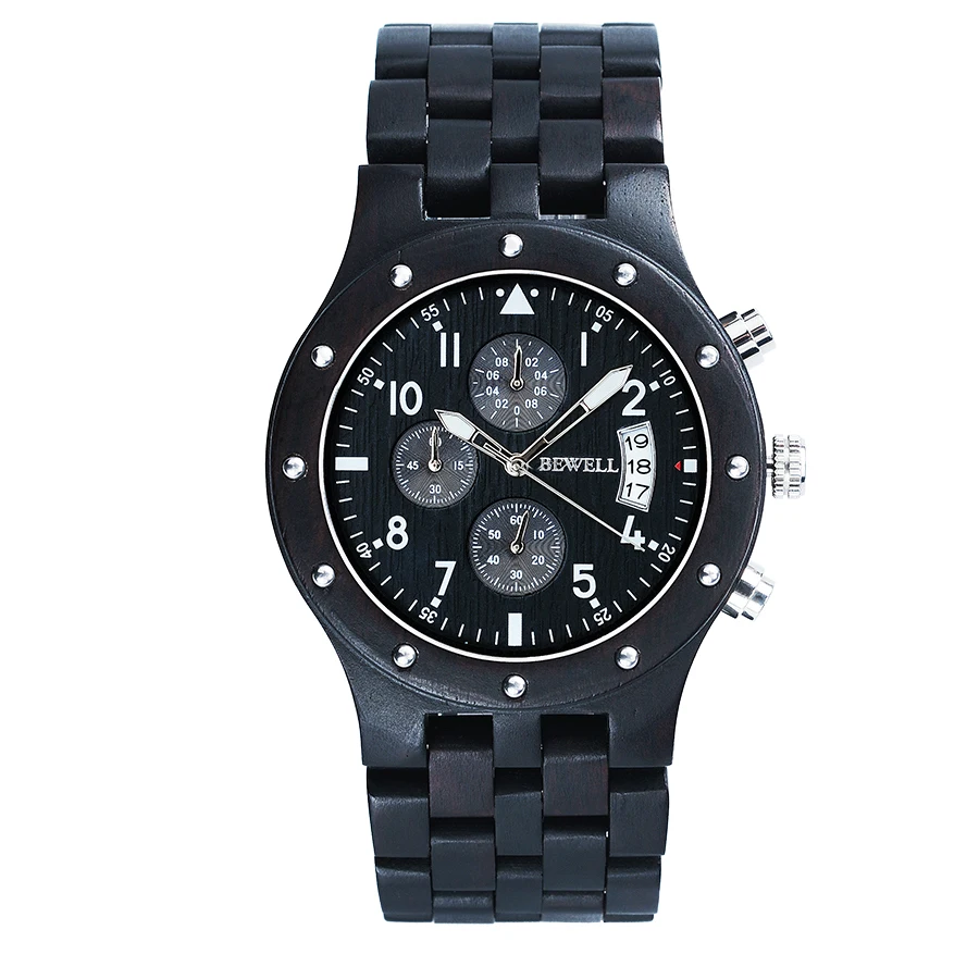 Деревянные часы BEWELL Роскошные Кварцевые с красным сандаловым деревом