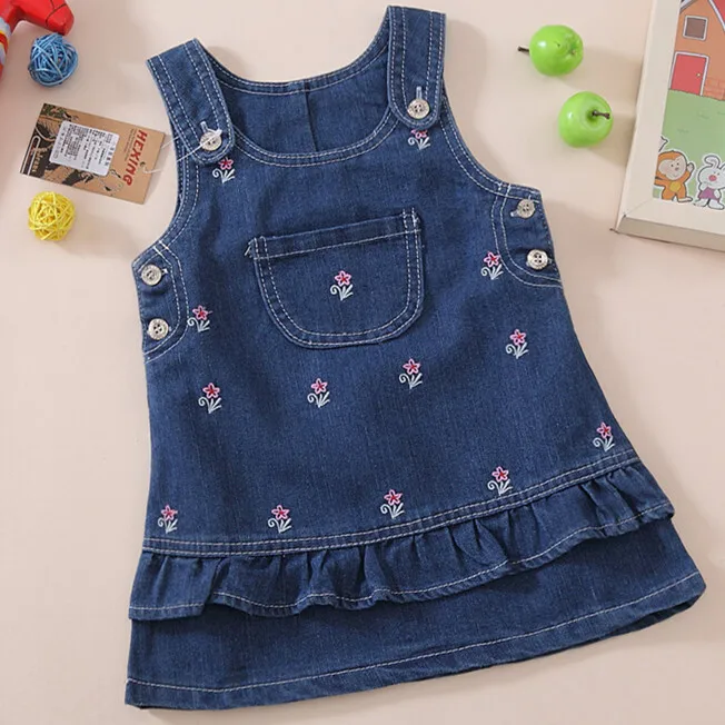 Новое Детское модное милое джинсовое платье одежда платье-жилет бесплатная