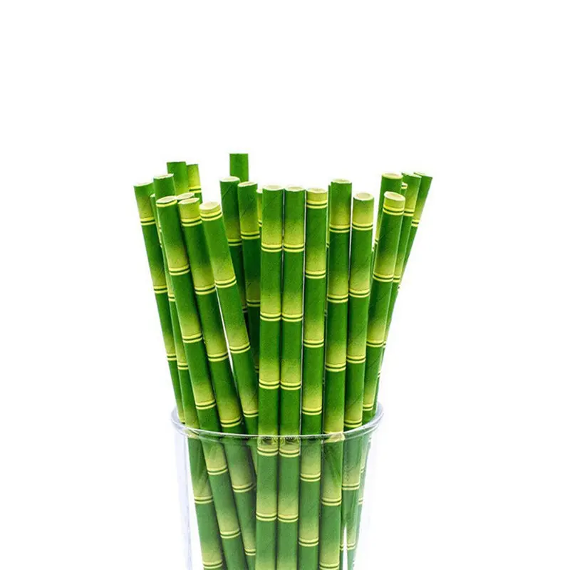

25pcs/lot Bamboo Paper Straws Jungle Party Happy Birthday Decorative Event Tropical Party Supplies Green Drinking Straw