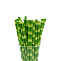 25pcslot bamboo paper straws jungle party happy birthday decorative event tropical party supplies green drinking straw