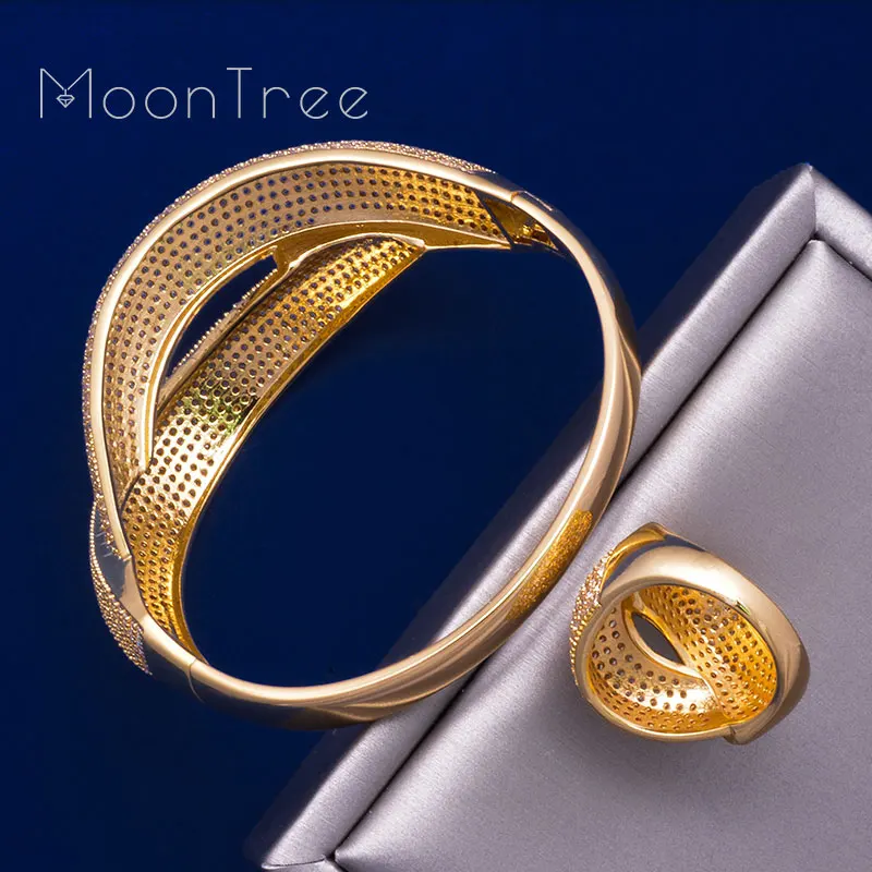 

MonnTree Luxury Geometric Micro Inlay Cubic Zircon racelet Bangle Finger Rings Women Party Wedding Jewelry