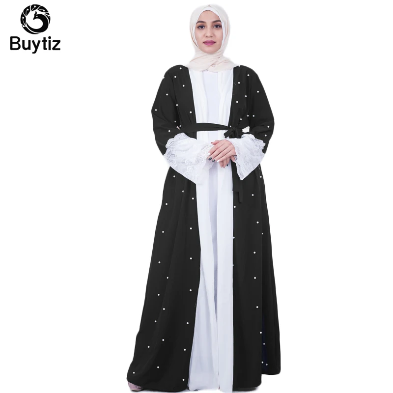 Buytiz черные жемчужные кружевные длинные халаты Boho Турецкая мусульманская Абая