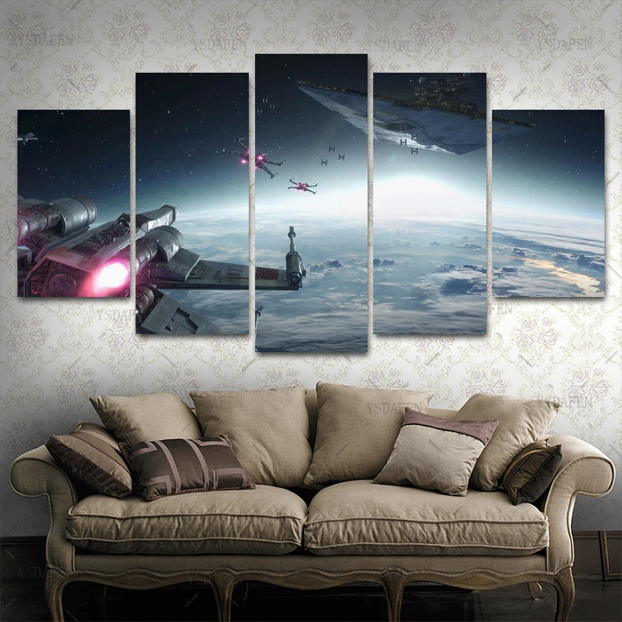 Drop Shipping HD 5 panel Canvas Art Rich And Star Wars painting panther mountain Poster Picture For Living Room VH-1662 | Дом и сад
