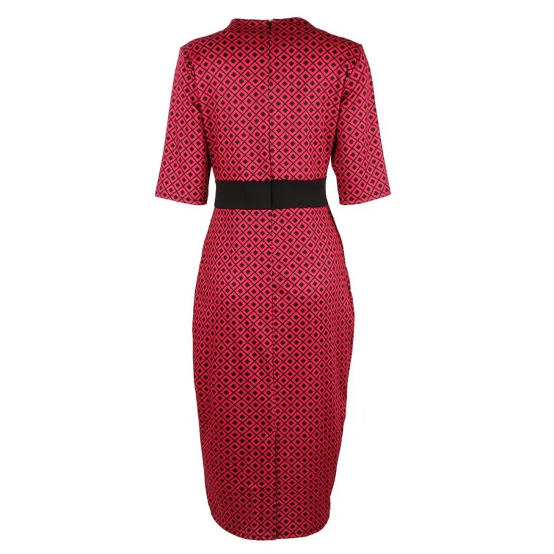 Модное офисное платье с коротким рукавом винтажное Деловое в горошек высокой