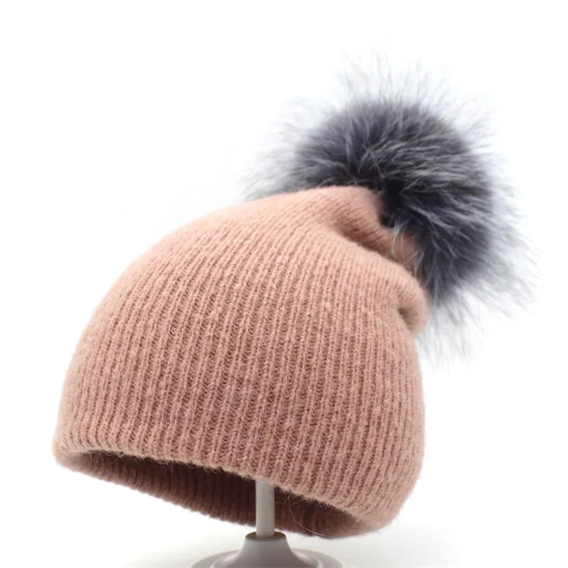 

Ditpossible silver real fox fur pompom hat for kids girls boys winter scarf neck warmers women beanies caps skullies gorro