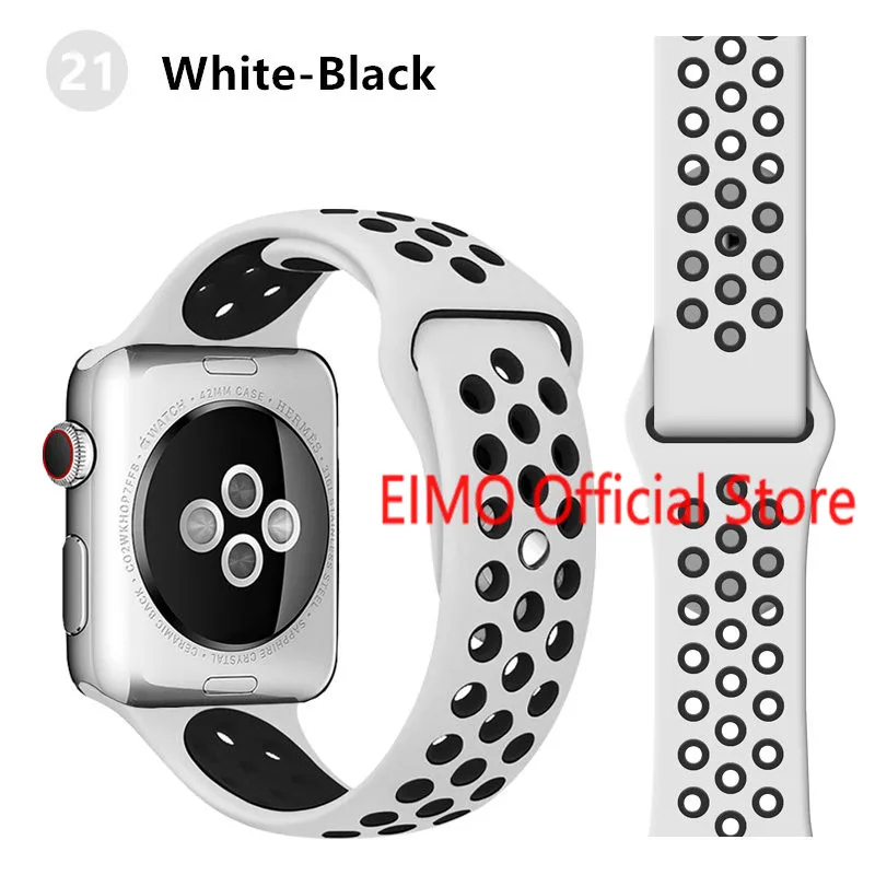 white black 21 Ремешок для Apple Watch, 44 мм, 40 мм, 42 мм, 38 мм, iwatch series 5, 4, 3, 2, 1, спортивный силиконовый браслет, ремешок для часов, аксессуары для часов - Цвет ремешка: white black 21