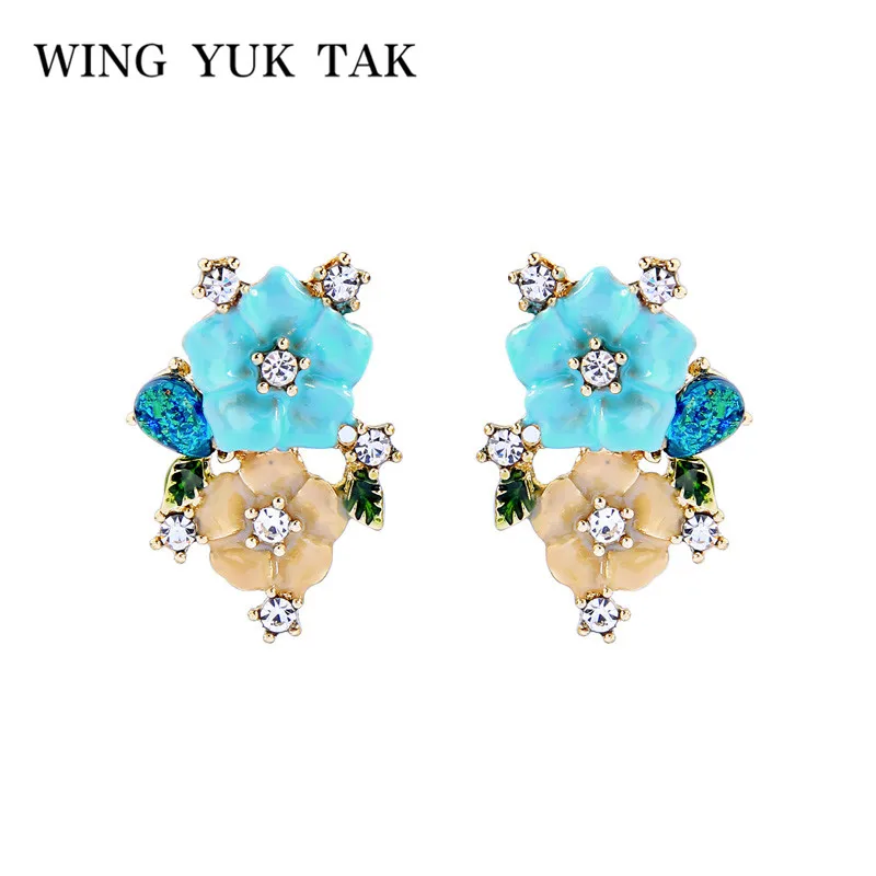 Женские серьги гвоздики с эмалью wing yuk tak богемные в форме цветка ювелирные