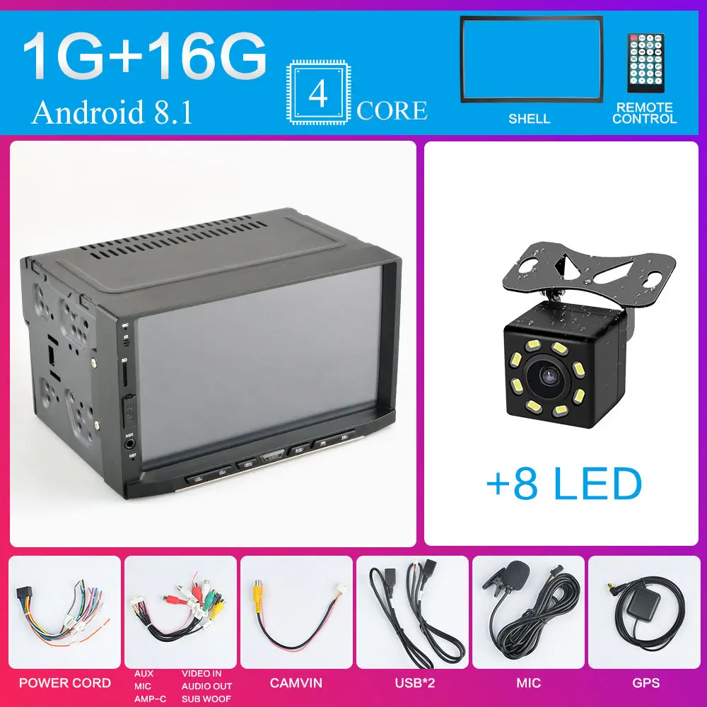 7188B-4-1G-16G-8LED Android 8,1/9,0 2 din Автомобильный Радио мультимедийный плеер gps DAB RDS Wi-Fi без DVD навигации Bluetooth 7 дюймов 2DIN автомобильный встроенный стерео - Цвет: 7188B-4-1G-16G-8LED