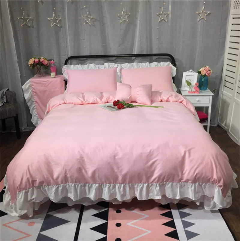 

100% Cotton Soft bedcloth flat bed sheet Bedding Set king queen twin size Duvet Cover Korean style Luxury bedclothes Linens-pill