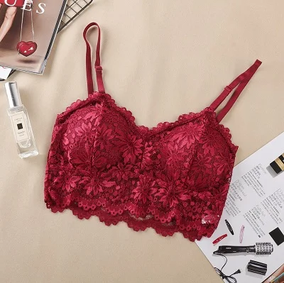 Red Love beauty, беспроводной Женский бюстгальтер, полная чашка, сексуальный кружевной пуш-ап бюстгальтер для женщин, плюс размер, мягкий бюстгальтер без косточек - Цвет: Red