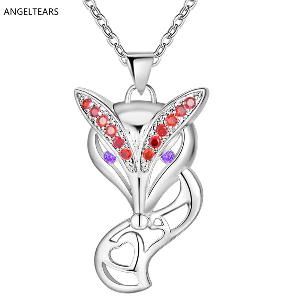 Ожерелье с подвеской в виде лисы серебряного цвета цирконом|necklace with|fox pendant