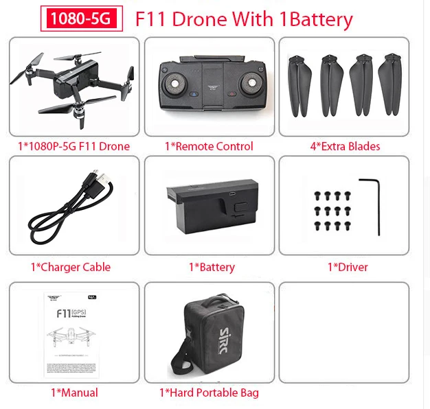 1 Battery With Bag SJRC F11 PRO gps Дрон с Wifi FPV 1080 P/2 K HD камера F11 бесщеточный Квадрокоптер 25 минут время полета складной Дрон Vs SG906 - Цвет: 1 Battery With Bag