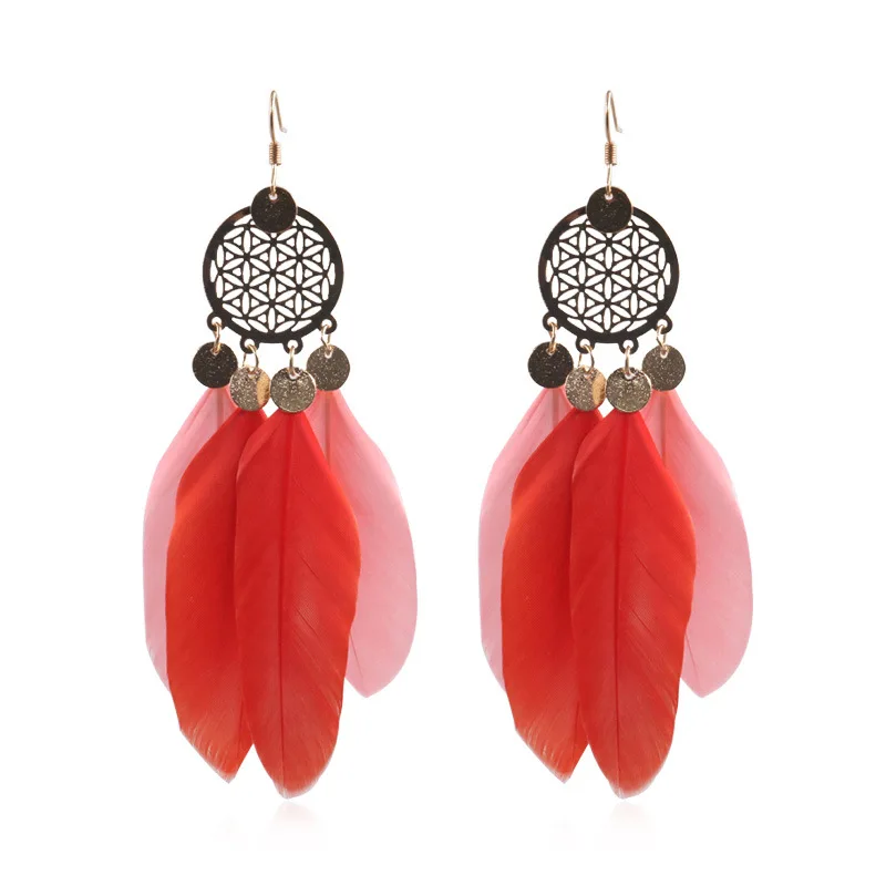 DoreenBeads модные серьги-капельки с натуральным пером серьги кисточками красные