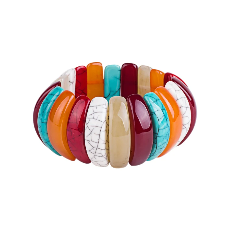 colorful Классические модные браслеты из смолы, браслеты для женщин, растягивающиеся акриловые широкие радужные браслеты, женские очаровательные Простые Вечерние ювелирные изделия - Окраска металла: colorful
