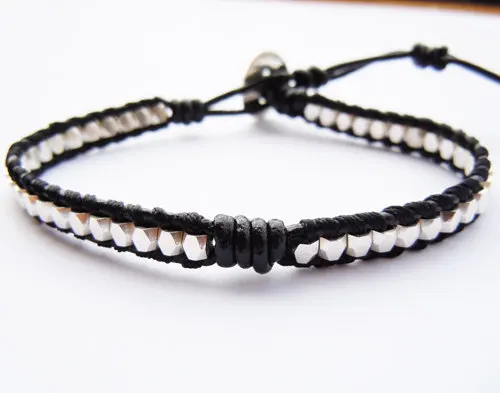

Genuine Leather&Sterling Silver Beads Unisex Wrap Adjustable Bracelet