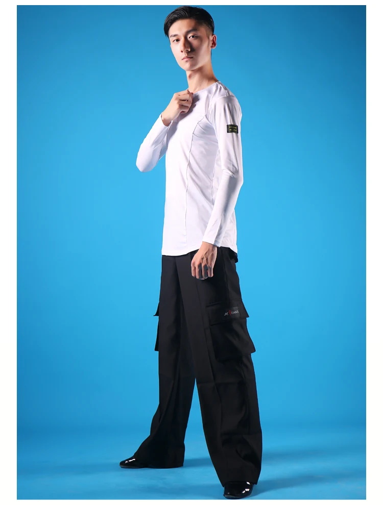 5 цветов Мужская футболка спортивная для латинских танцев стиль с длинным рукавом V воротник рубашка мужская