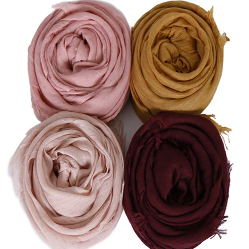 Spring summer maxi Plain Hijab Scarf Shawls muslim headscarf soft cotton Frayed Hijabs Pashmina wraps headband scarves 190x120cm |