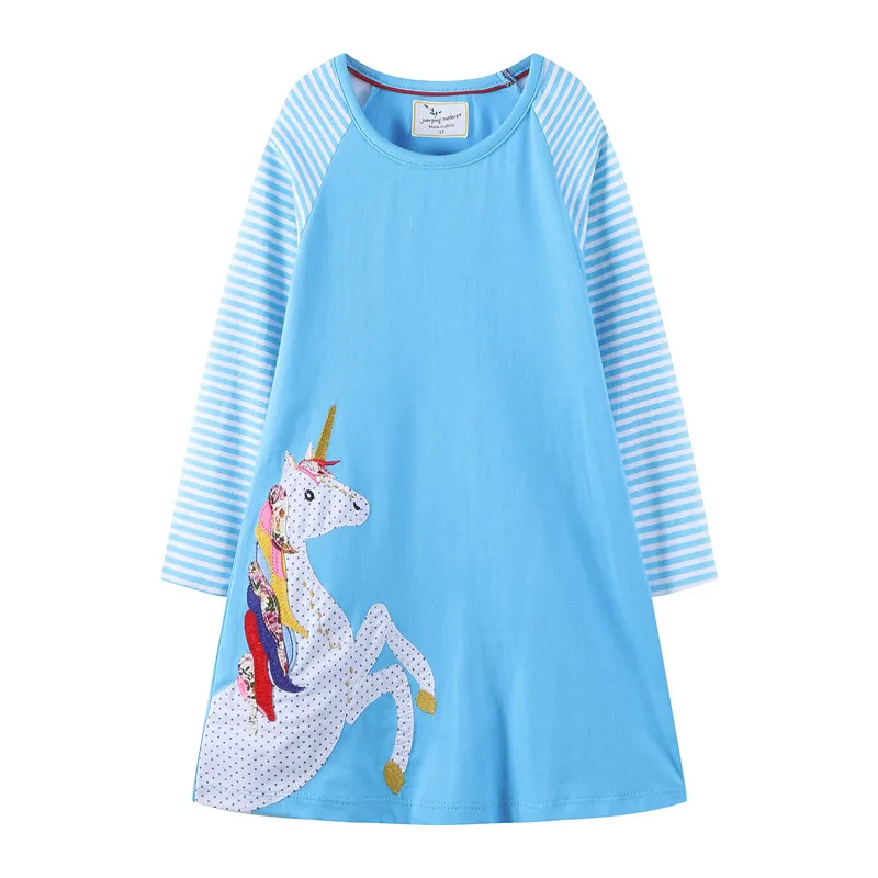 Jumping meters 2018 new arrive baby girls dresses children clothes applique unicorn hot selling kids fall embroidery girl dress | Детская