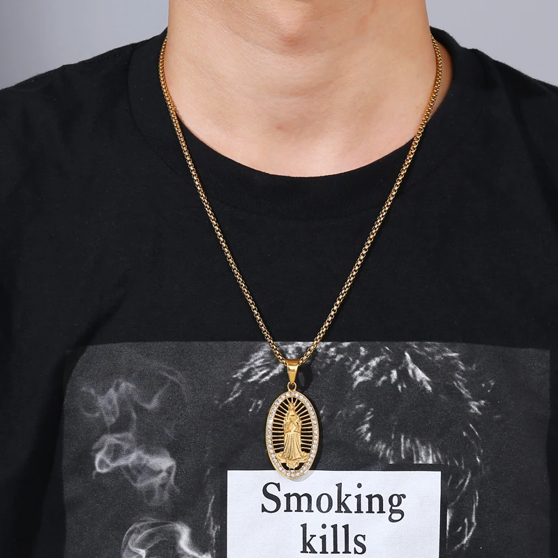 Винтажное ожерелье в стиле хип-хоп овальной христианской Святой Девы Марии