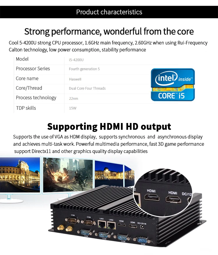 EIP Intel i5-4200 Встроенный промышленный ПК с 4G 128G SSD и 500G HD