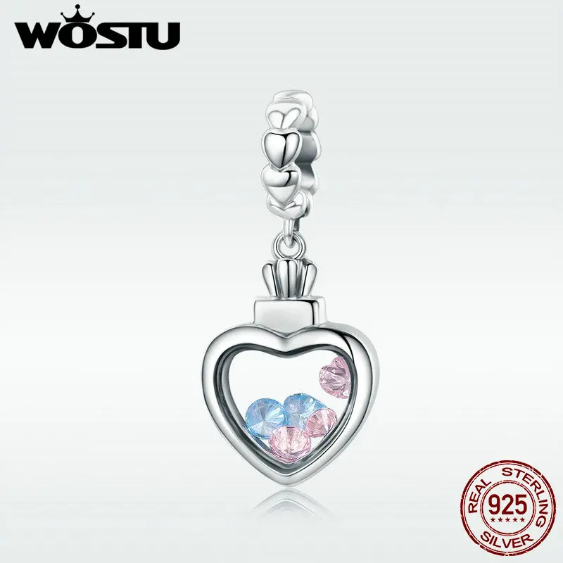 WOSTU подлинное серебро 925 пробы цвет круглый CZ камень внутри коробка памяти сердце