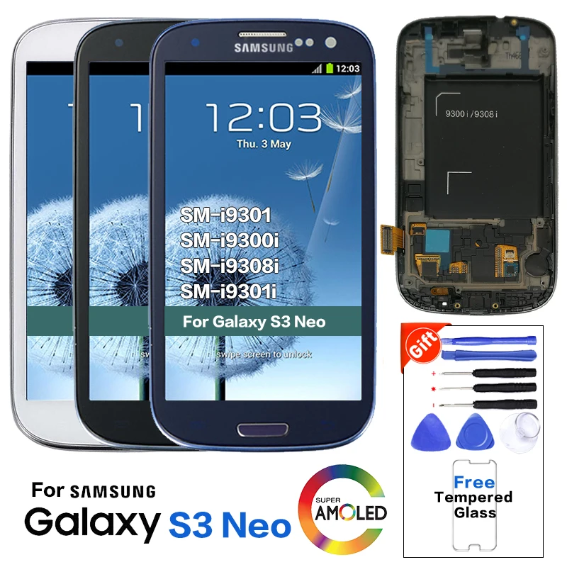 Super AMOLED ЖК-дисплей для samsung Galaxy S3 Neo i9300i i9301 i9301i i9308i телефон Дисплей Сенсорный экран дигитайзер с рамкой в сборе
