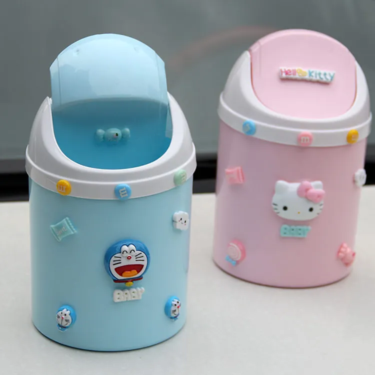 Рисунок «Hello Kitty» мини Чана для мусора корзина для мусора офисный Настольный маленький мусорный бак Роскошный чехол-книжка с крышкой обеденный, журнальный столик автомобиля мусорное ведро для переработки