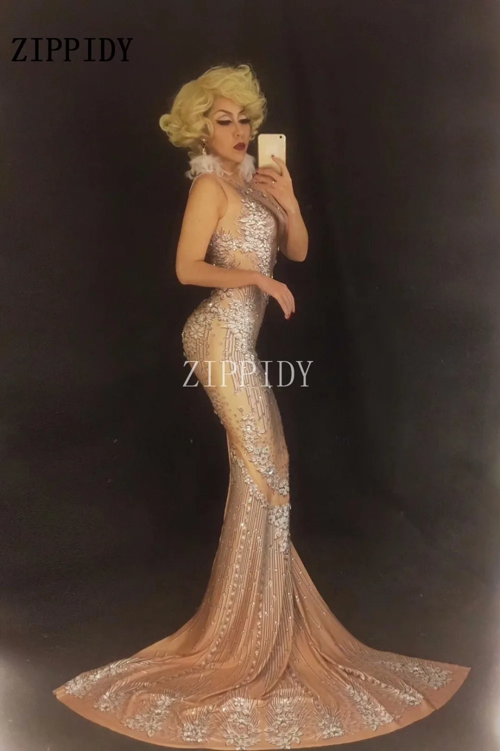 Яркий большой кристаллами пикантные открытые длинное платье ночной клуб Пром