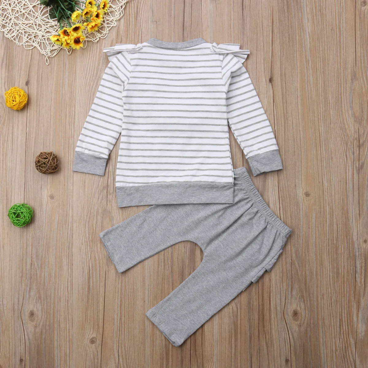 Осенний комплект из 2 предметов для маленьких девочек многослойный в полоску