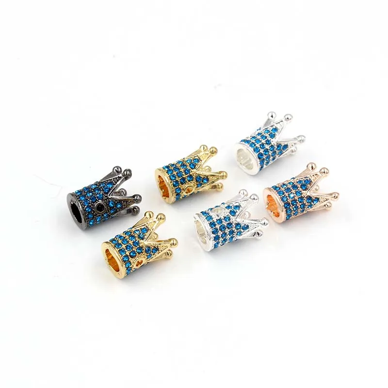 Новые роскошные бусины в форме короны из синего фианита с микрозакрепкой для