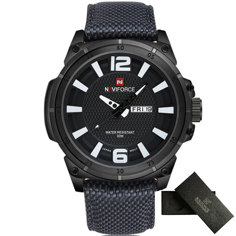 NAVIFORCE мужские спортивные часы с нейлоновым ремешком, военные модные наручные часы, мужские оригинальные мужские часы 30 м, черные часы - Цвет: NF9066 grey white