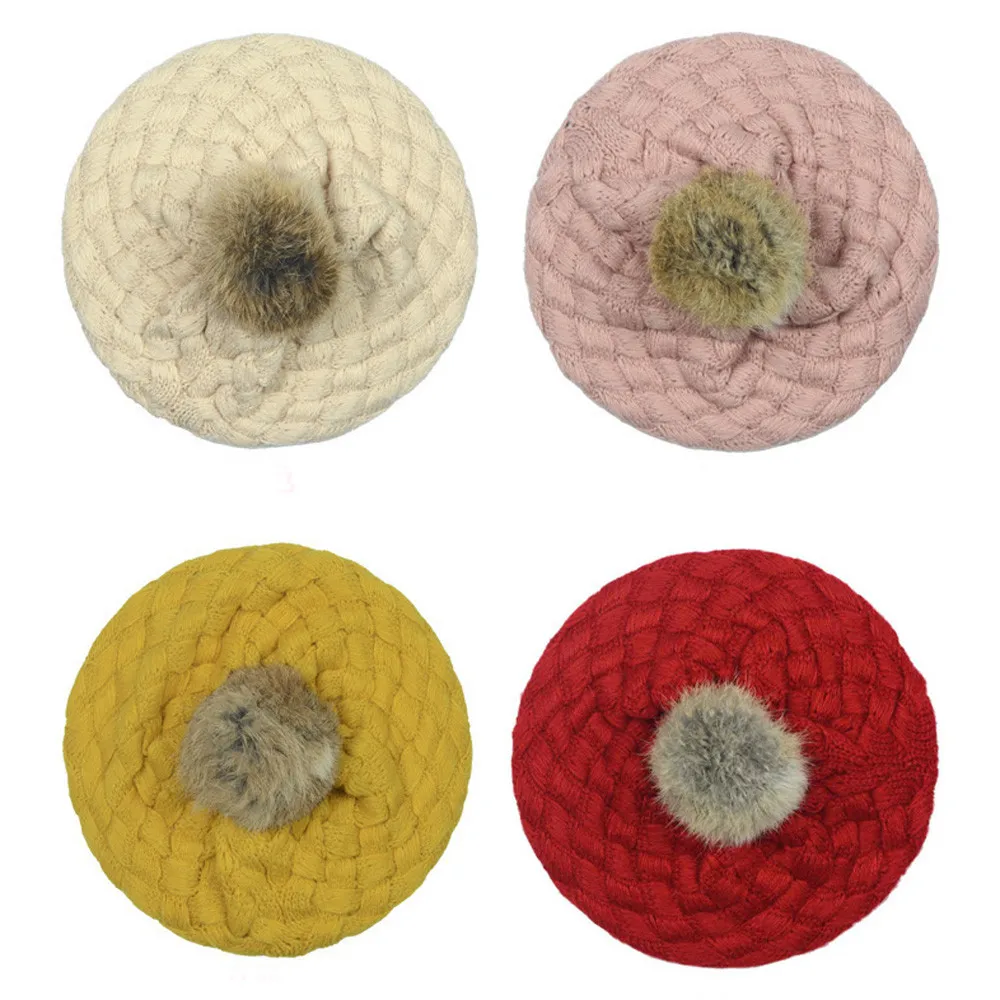 Шапка с помпоном для новорожденных мальчиков и девочек зимняя теплая вязаная