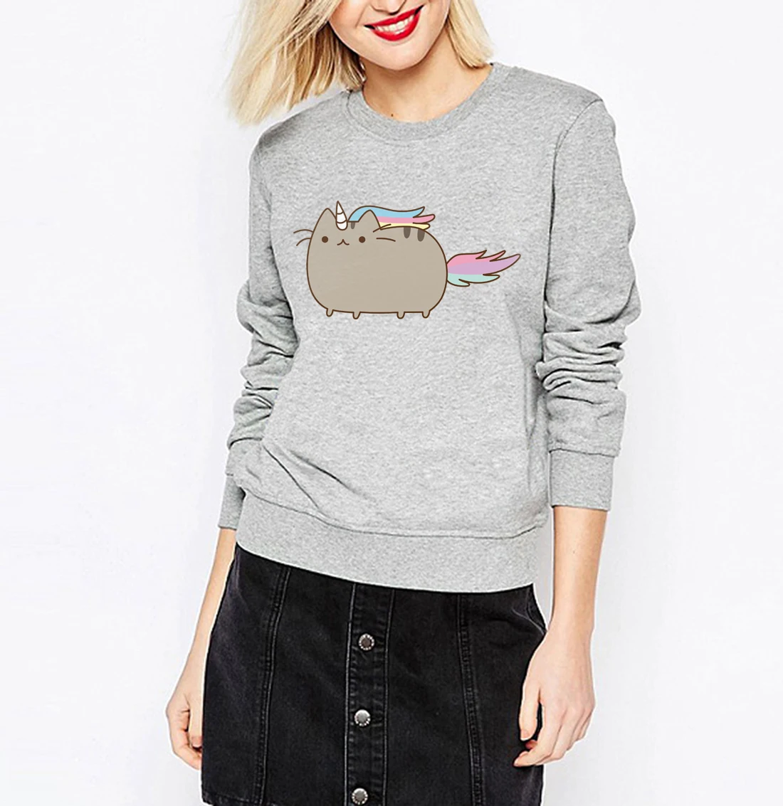 gray Женские пуловеры с героями мультфильмов kawaii; сезон осень-зима; флисовые стильные толстовки; цвет темно-синий, черный, красный, серый; спортивный костюм; размеры S-XXL; толстовки; - Цвет: gray