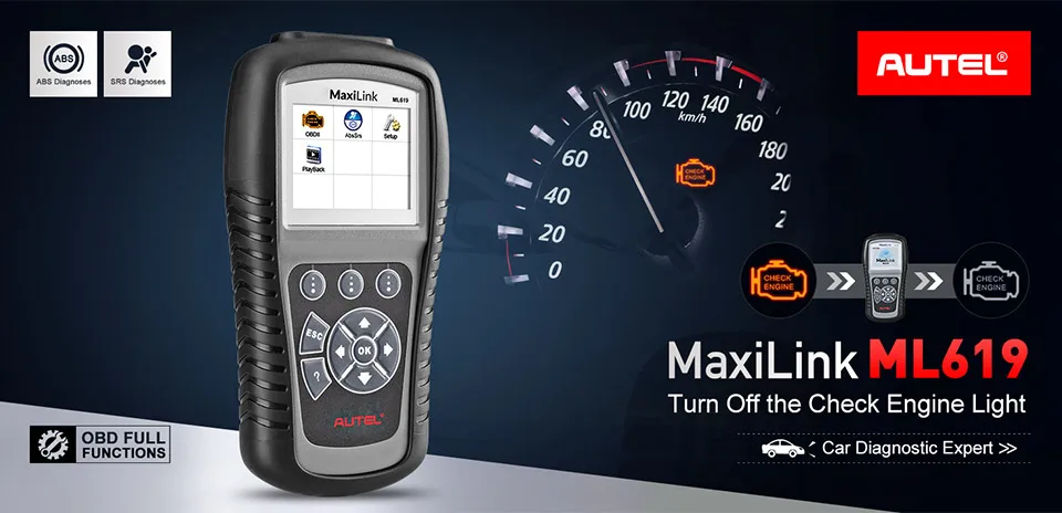 Autel Maxilink ML619 OBD2 сканер ABS SRS МОЖЕТ OBDII OBD 2 код ридер Авто диагностический инструмент PK AL619 бесплатное обновление срок службы