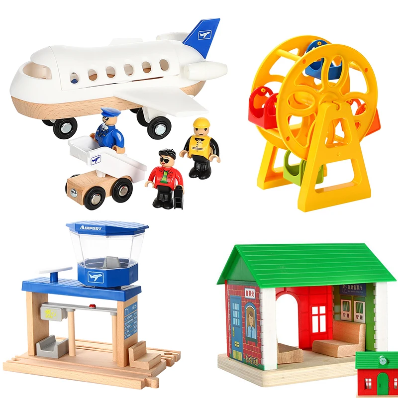 Wooden Train Track Accessories Large Airplane Airport Suit Fit Wooden Track