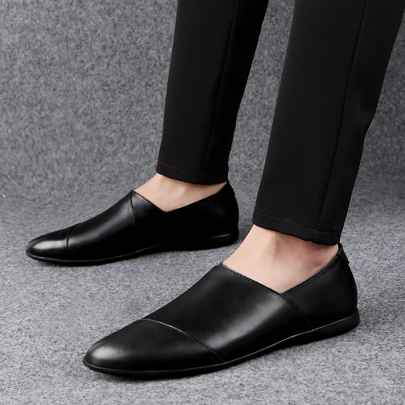 

2019 Casual Men leather party Dress shoes business breathable fashion Male Flats high quality split loafers black brown shoes