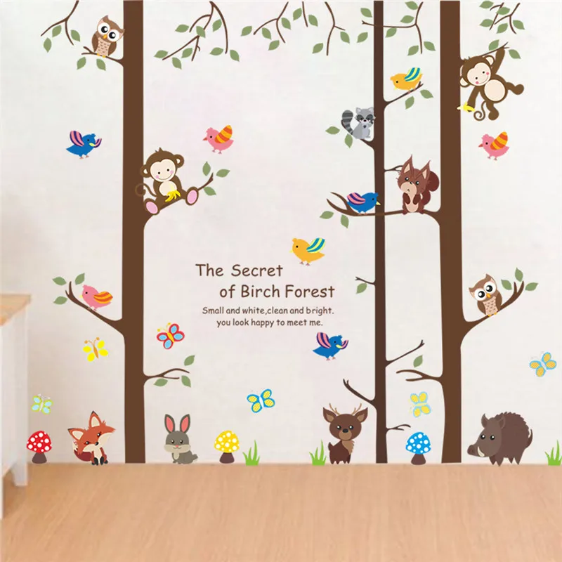

Forest animals monkey rabbit bird tree wall sticker kids bedroom TV Background sofa wall decal art home Decor Poster Mural