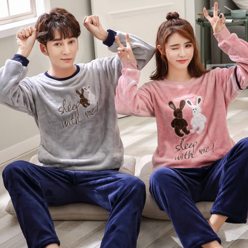 Autumn Winter Women Pajamas Sets With Pants Sleep Lounge Sleepwear Warm Unisex Cartoon Bear Animal Plus Size 3XL | Женская одежда