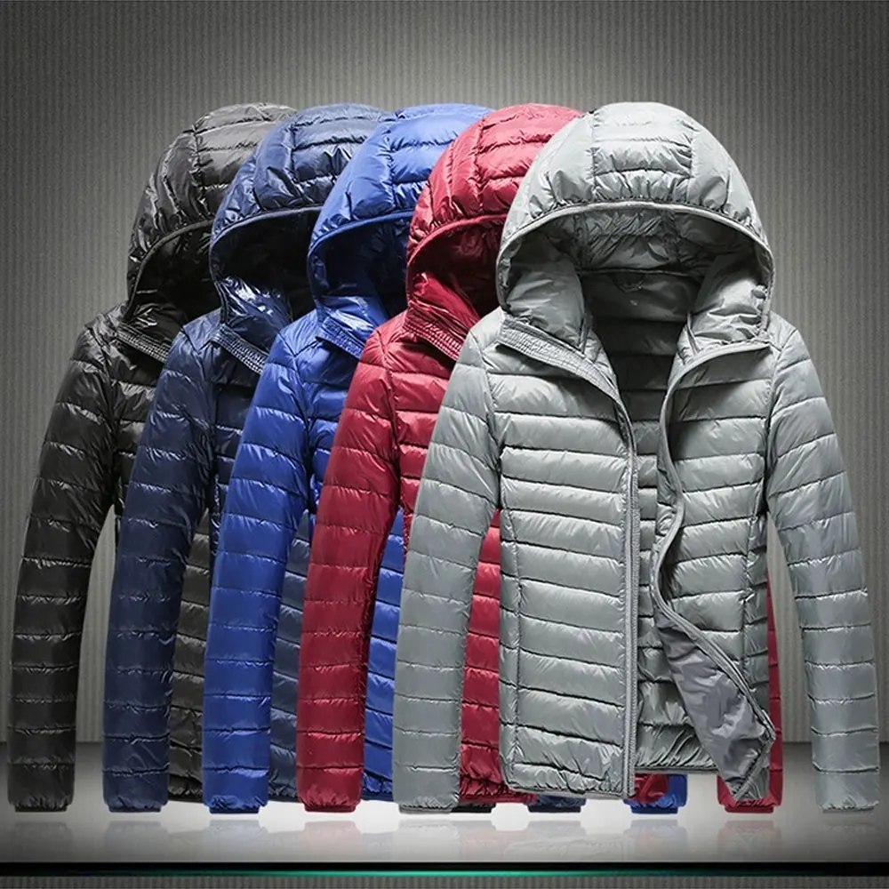 Мужская куртка на утином пуху однотонная модная уличная одежда очень легкая