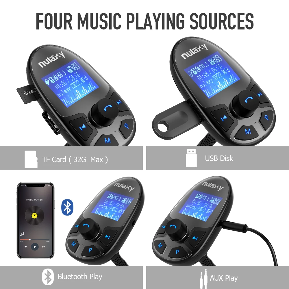 Nulaxy Bluetooth FM Transmitter Fast Charging Modulator Car MP3 Player Wireless InCar Radio Adapter Kit With Power On/Off | Автомобили и
