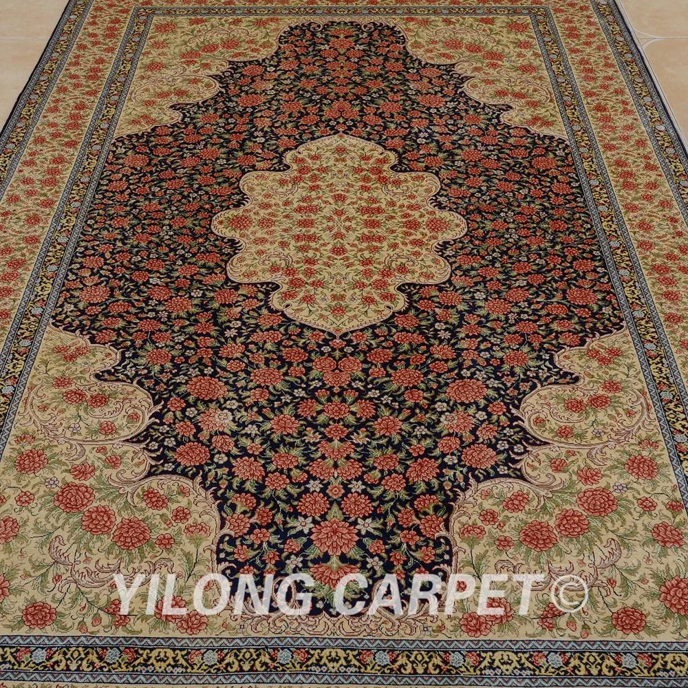 Yilong 5'x8 'Кашмир qum шелковый ковер красный выгодный традиционный искусственный