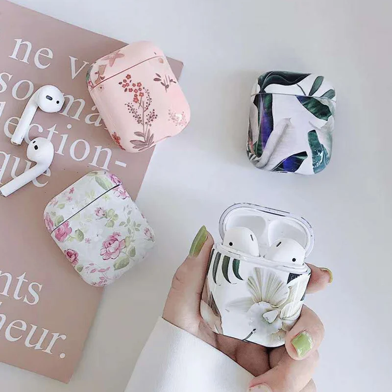 

Fashion Leaves Floral Hard Case For AirPods Earphone Cover Accessories Wireless Headphone Case for Apple Airpods 2 Charging Box