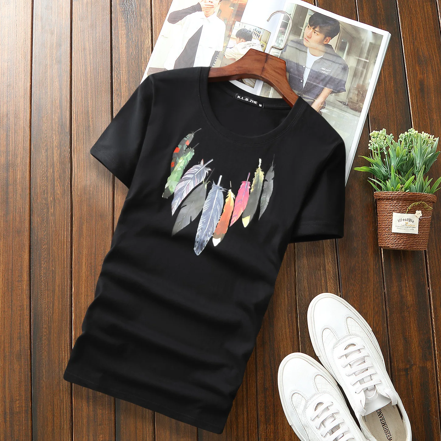 Мужская футболка с принтом перьев новинка 2019 | одежда
