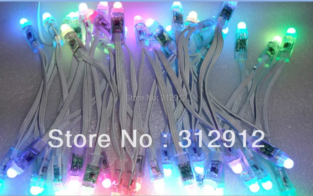 

promotion!!!DC5V WS2811 controlled 12mm diameter led pixel node,50pcs a string,with all WHITE wire,injection type