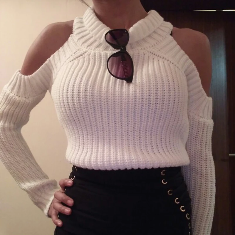 Женские вязаные свитера с открытыми плечами весенне-осенние модные пуловеры